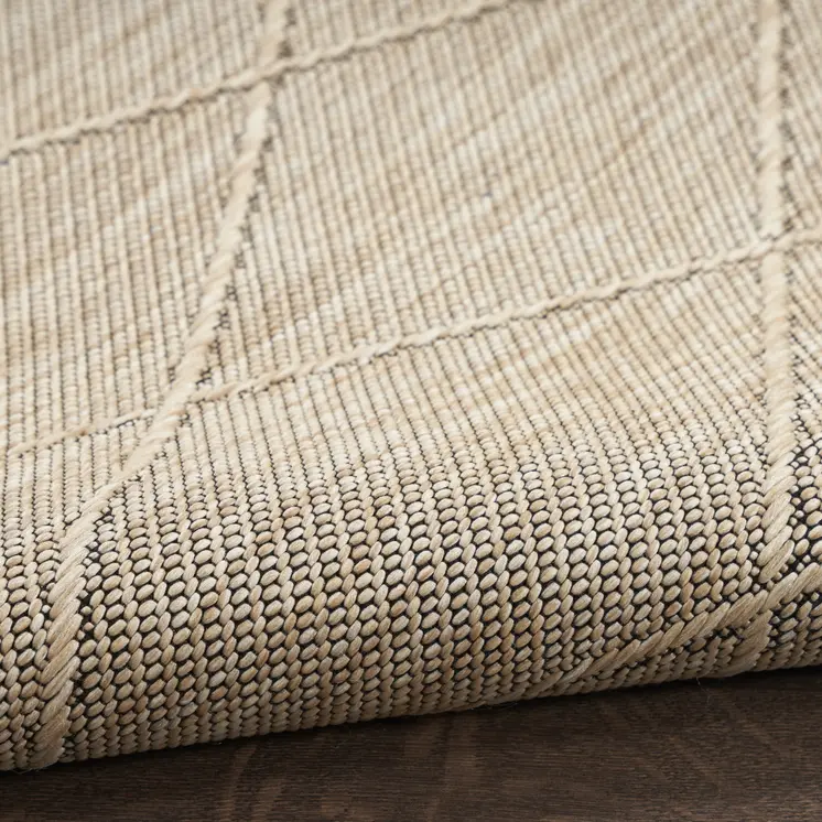 8' Natural And Light Brown Geometric Indoor Outdoor Runner Rug