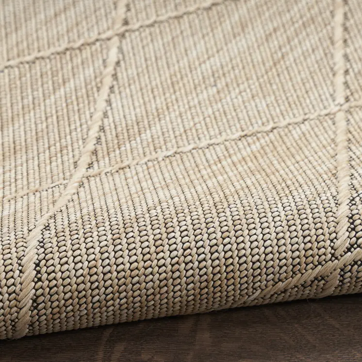 8' Natural And Light Brown Geometric Indoor Outdoor Runner Rug
