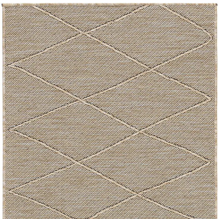 8' Natural And Light Brown Geometric Indoor Outdoor Runner Rug