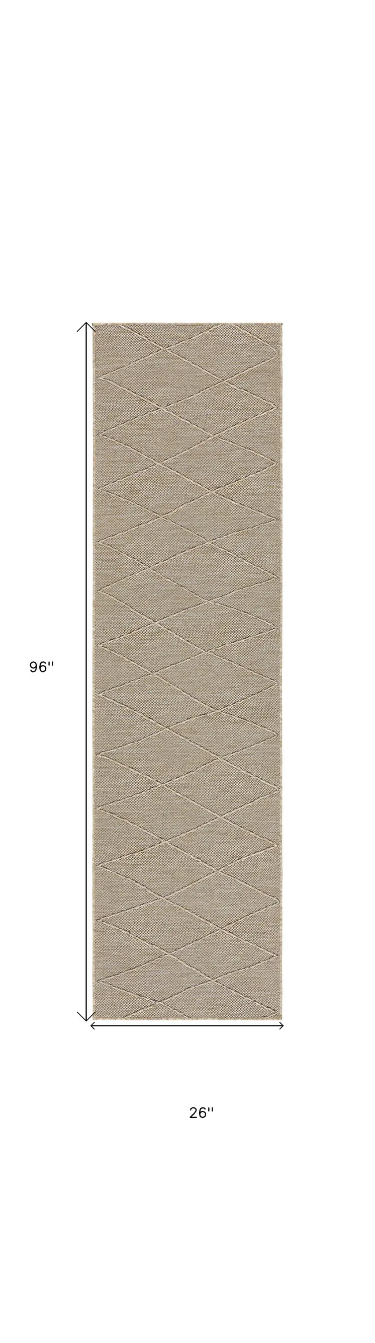8' Natural And Light Brown Geometric Indoor Outdoor Runner Rug