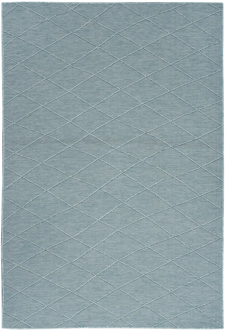 4' X 6' Aqua And Ivory Geometric Indoor Outdoor Area Rug