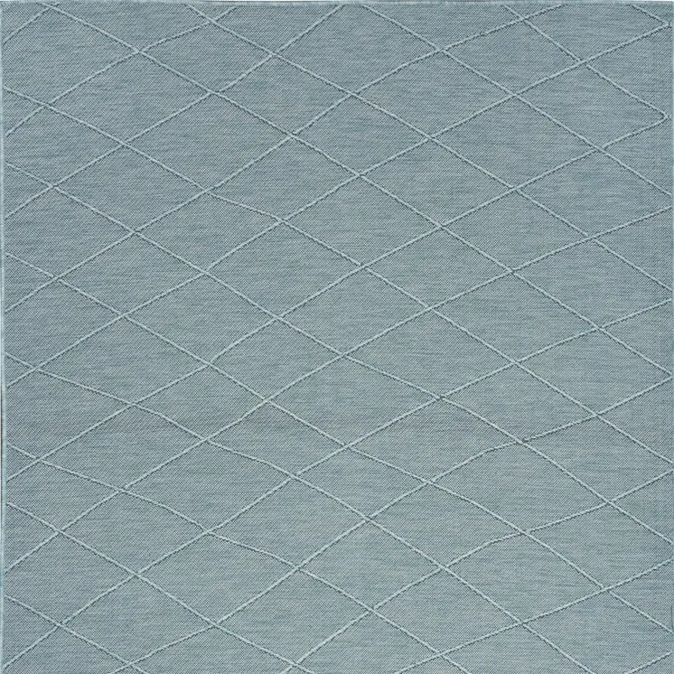 4' X 6' Aqua And Ivory Geometric Indoor Outdoor Area Rug