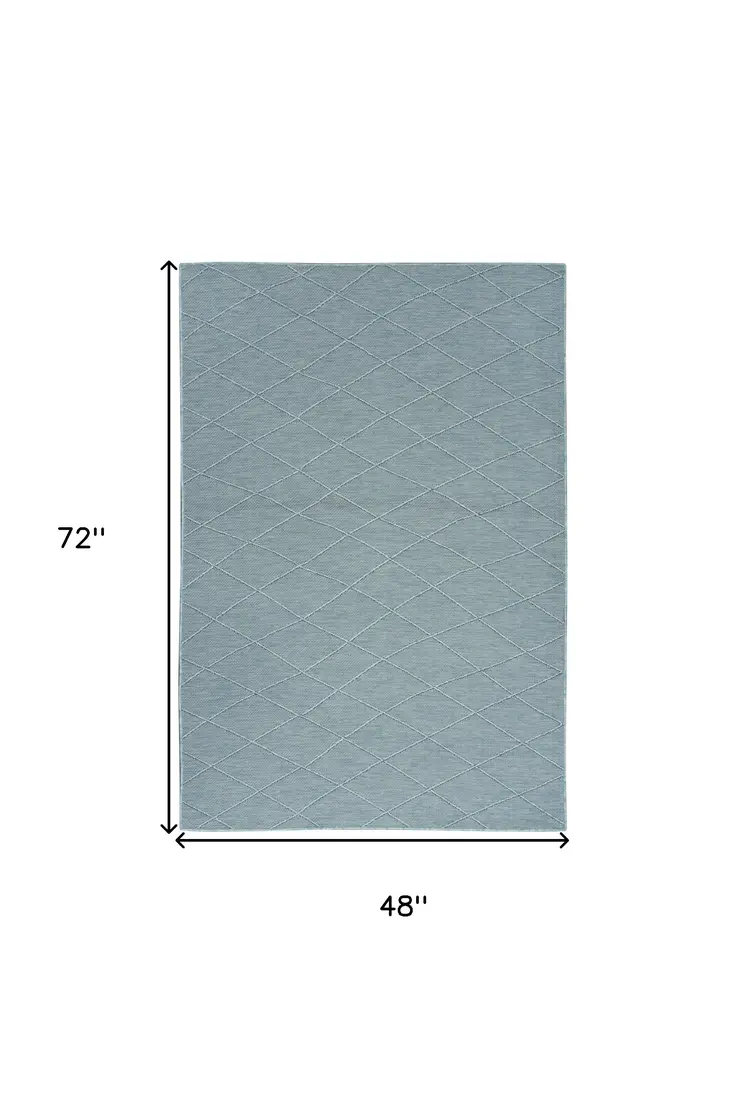 4' X 6' Aqua And Ivory Geometric Indoor Outdoor Area Rug