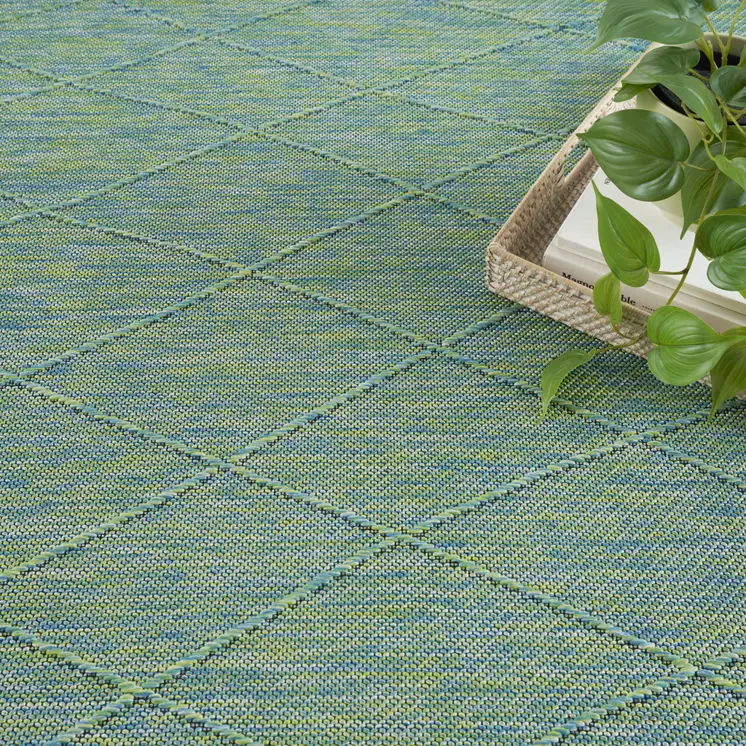4' X 6' Blue Geometric Power Loom Non Skid Area Rug