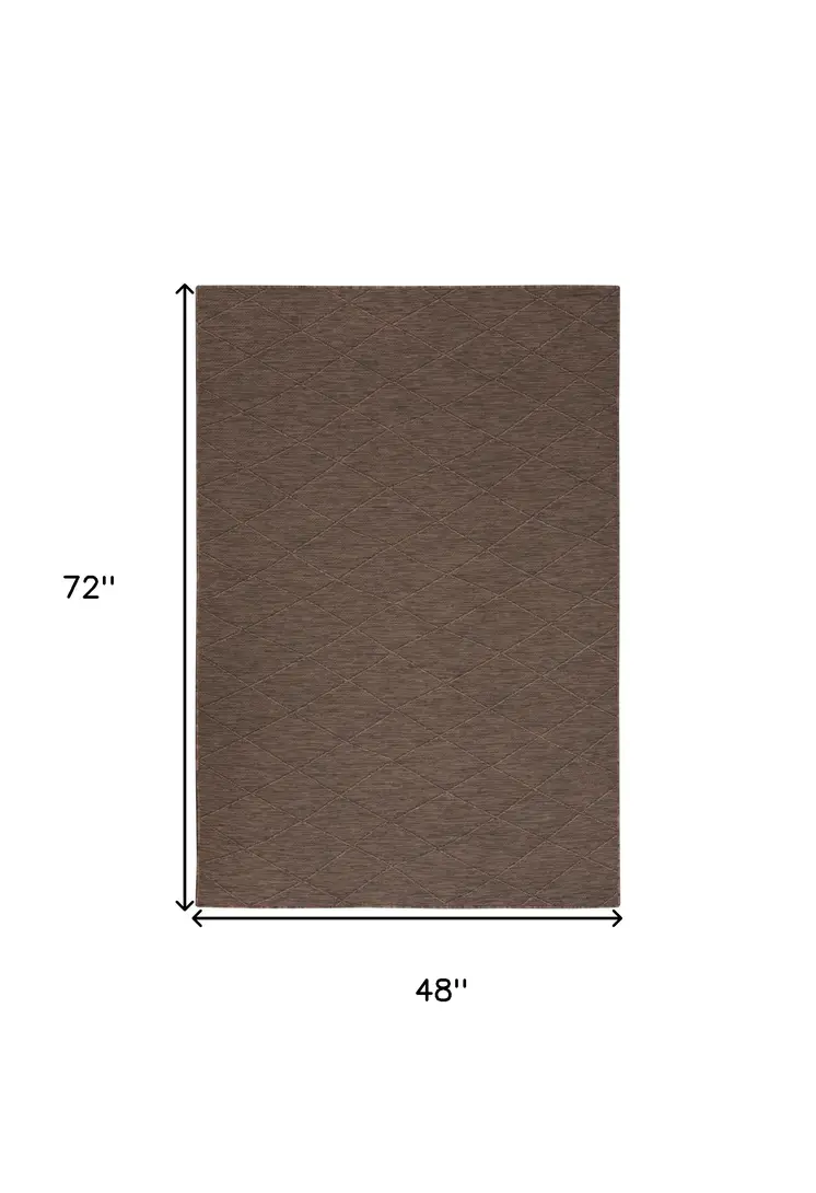 4' X 6' Brown Geometric Power Loom Non Skid Area Rug