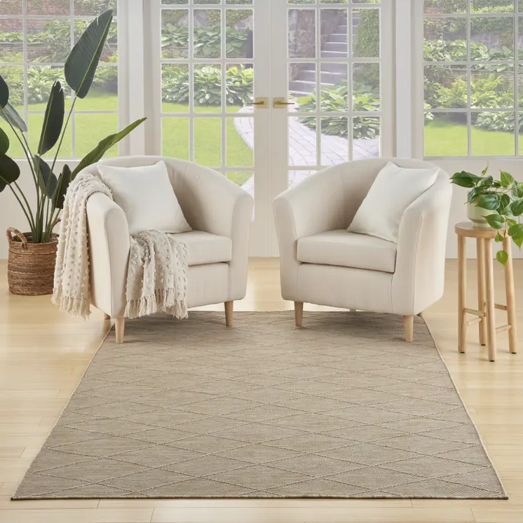 4' X 6' Natural And Light Brown Geometric Indoor Outdoor Area Rug