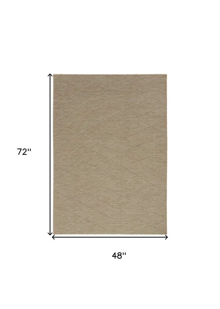 4' X 6' Natural And Light Brown Geometric Indoor Outdoor Area Rug