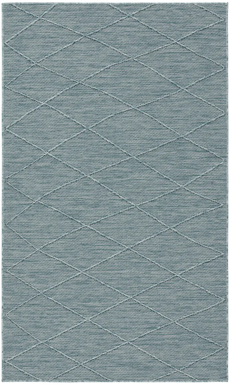 3' X 5' Aqua And Ivory Geometric Indoor Outdoor Area Rug