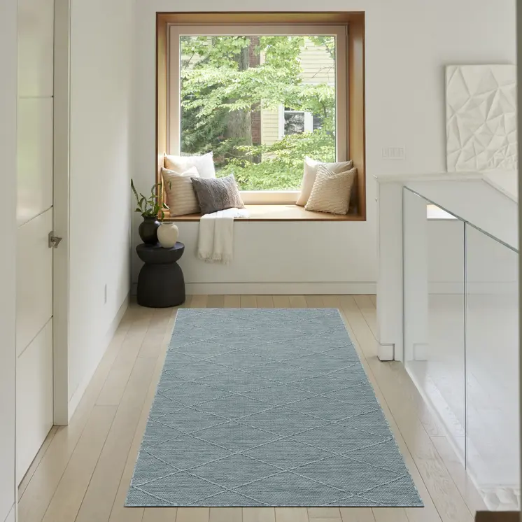 3' X 5' Aqua And Ivory Geometric Indoor Outdoor Area Rug