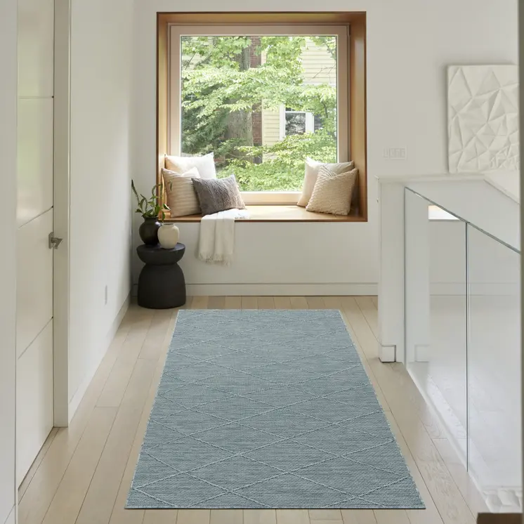 3' X 5' Aqua And Ivory Geometric Indoor Outdoor Area Rug