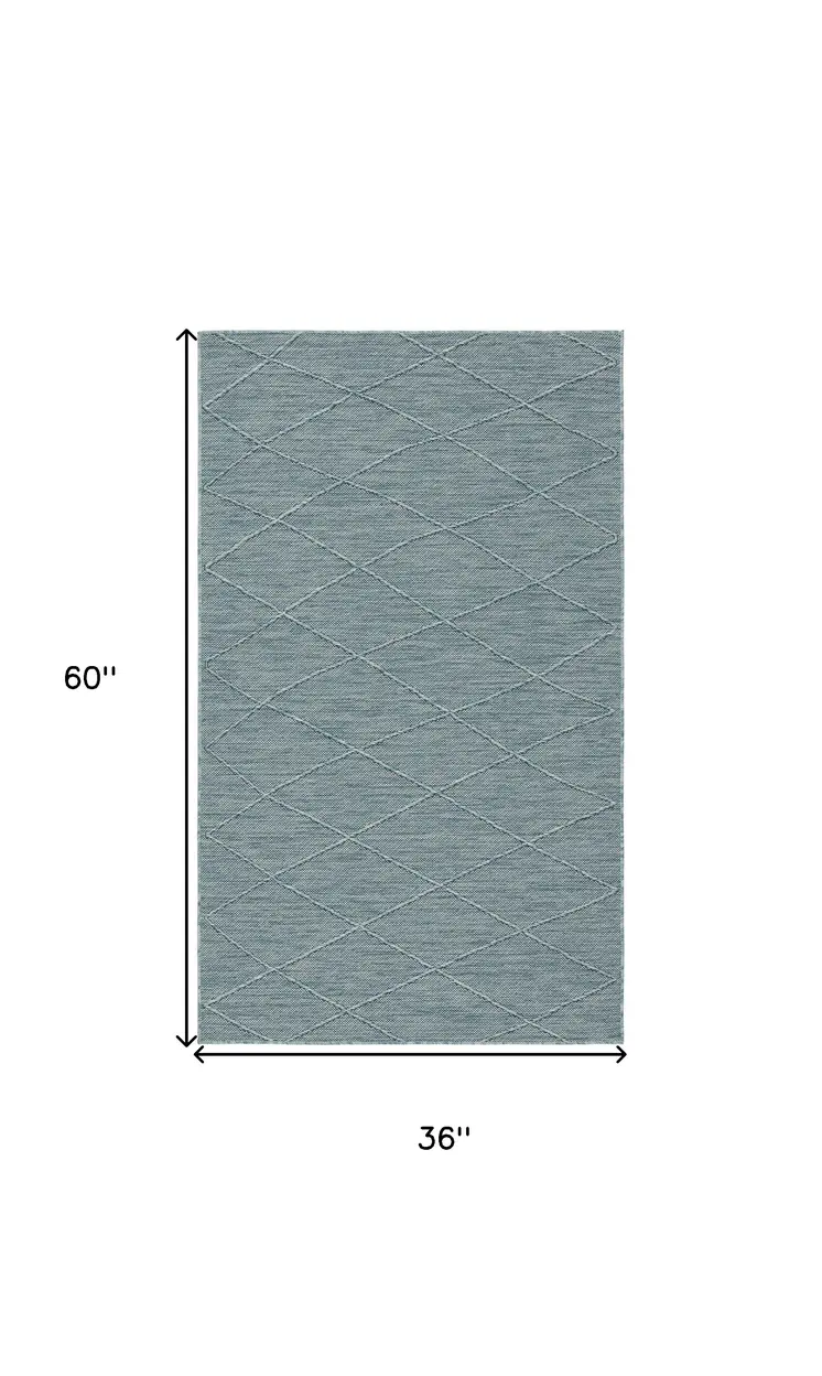 3' X 5' Aqua And Ivory Geometric Indoor Outdoor Area Rug