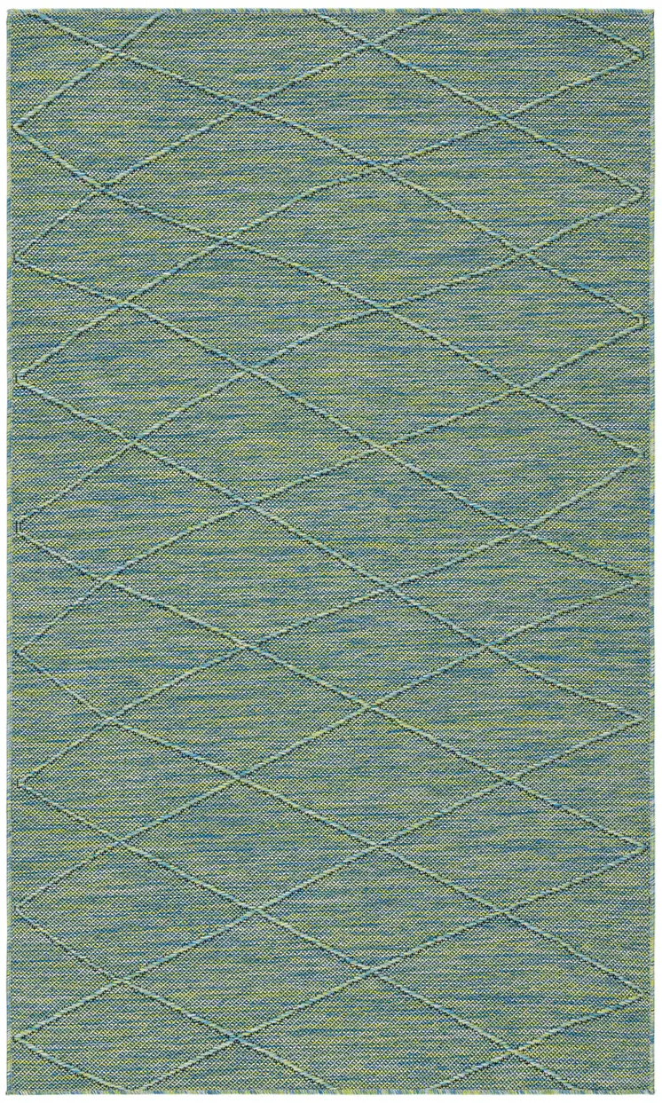 3' X 5' Blue And Green Geometric Indoor Outdoor Area Rug