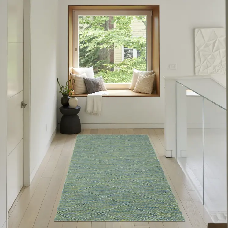 3' X 5' Blue And Green Geometric Indoor Outdoor Area Rug