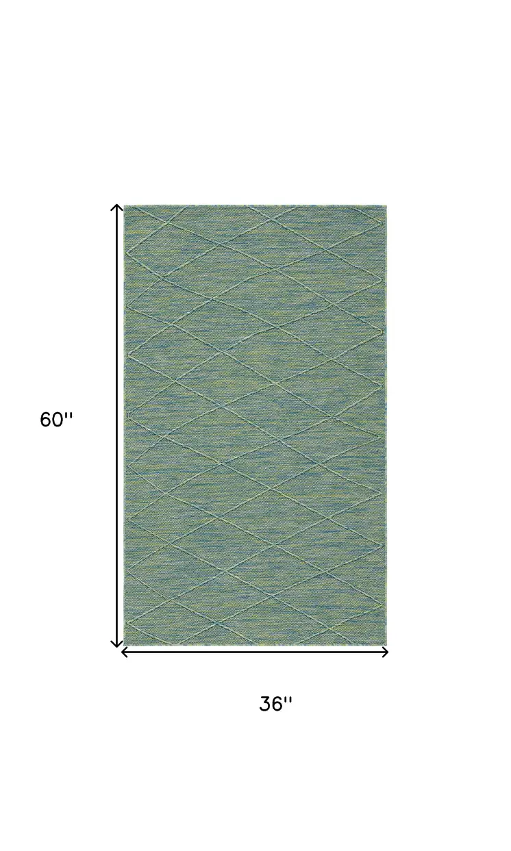 3' X 5' Blue And Green Geometric Indoor Outdoor Area Rug