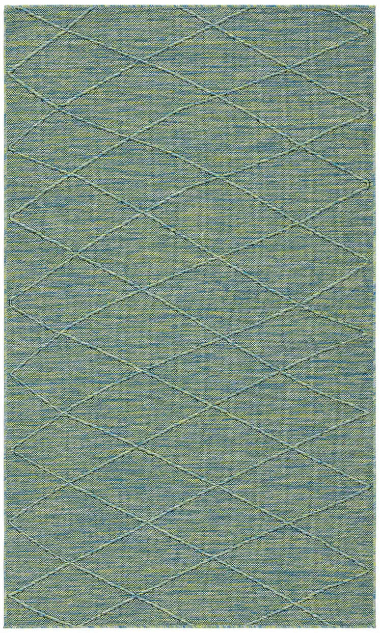 3' X 5' Blue And Green Geometric Indoor Outdoor Area Rug