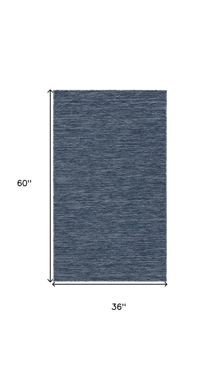 3' X 5' Navy Blue And Ivory Geometric Indoor Outdoor Area Rug