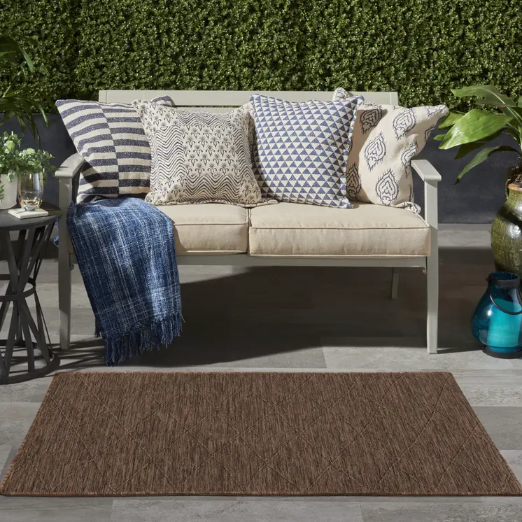 3' X 5' Dark Brown And Brown Geometric Indoor Outdoor Area Rug