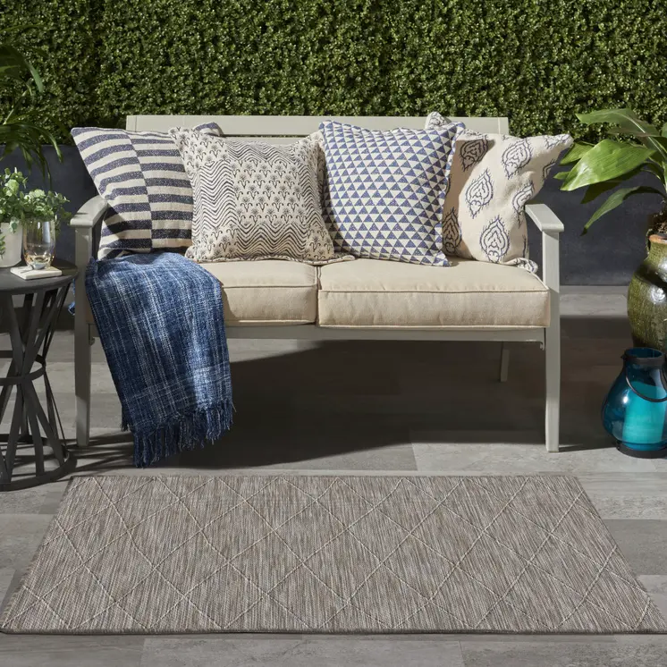 3' X 5' Gray And Light Gray Geometric Indoor Outdoor Area Rug
