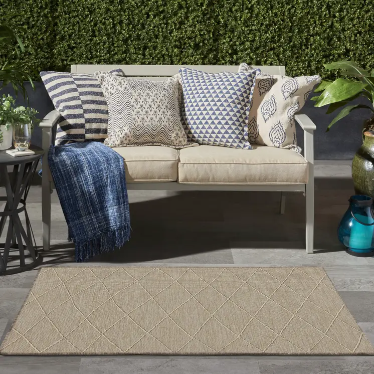 3' X 5' Natural And Light Brown Geometric Indoor Outdoor Area Rug