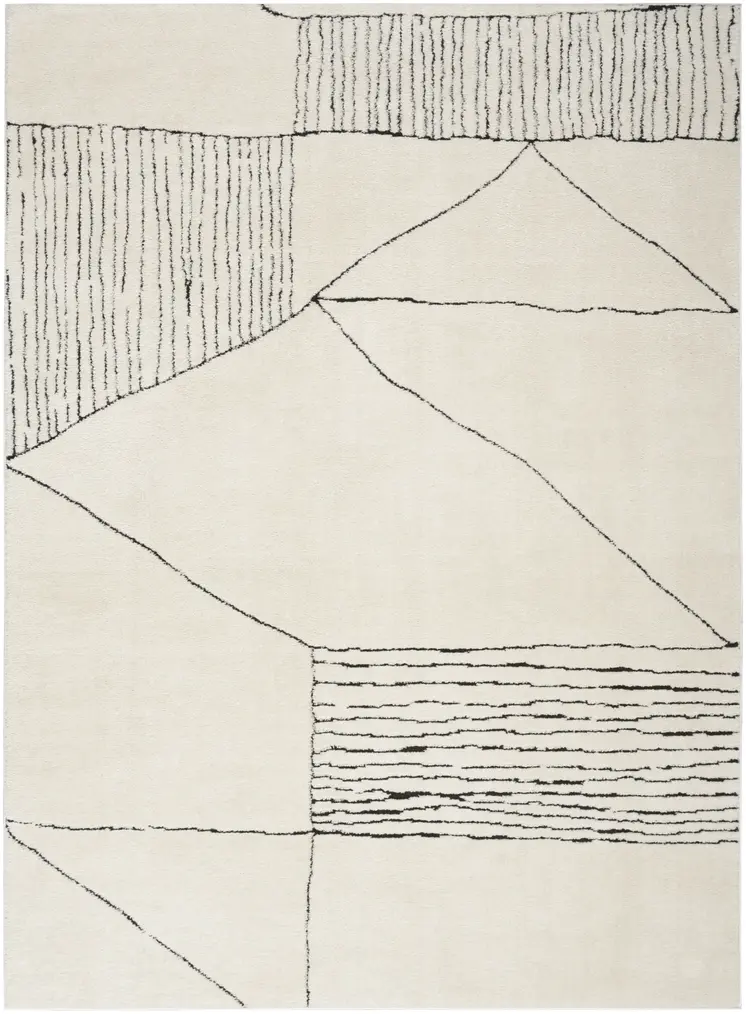 4' X 6' Ivory and Black Abstract Geometric Area Rug