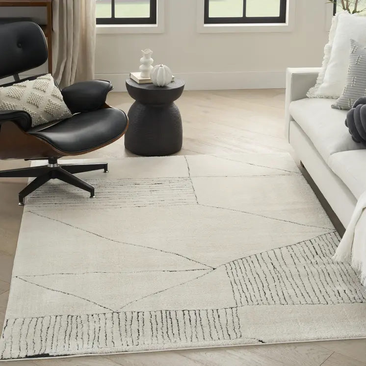 4' X 6' Ivory and Black Abstract Geometric Area Rug