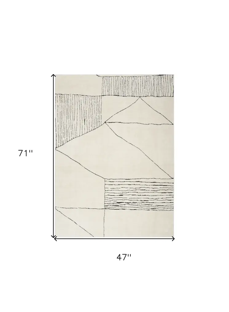 4' X 6' Ivory and Black Abstract Geometric Area Rug