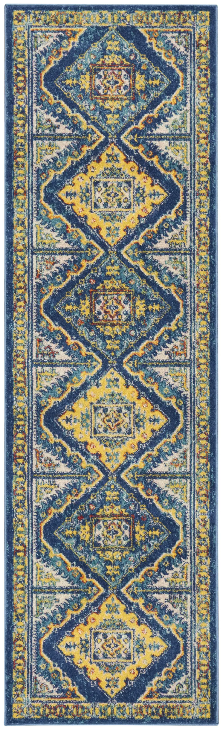 8' Blue Geometric Runner Rug