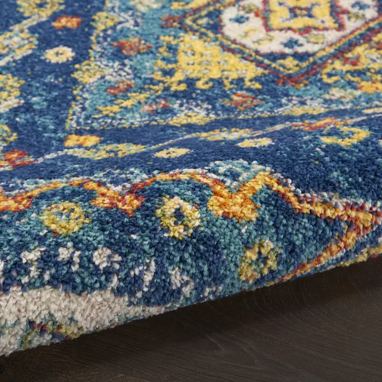 8' Blue Geometric Runner Rug