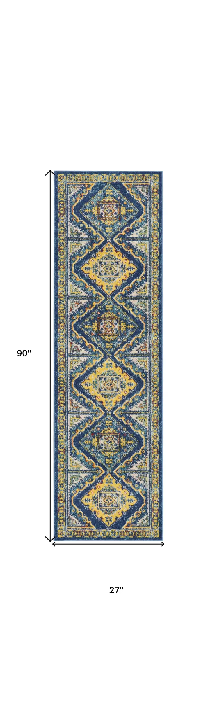 8' Blue Geometric Runner Rug