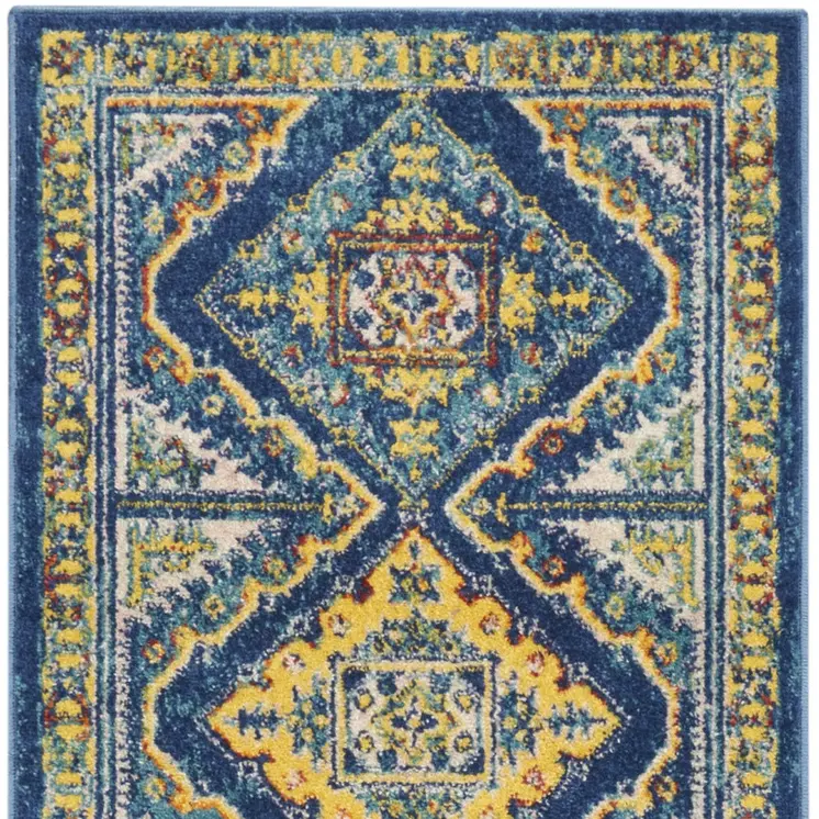 8' Blue Geometric Runner Rug