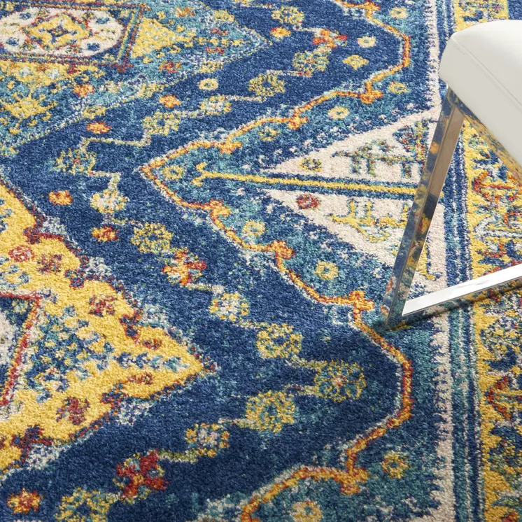 4' X 6' Blue Geometric Power Loom Area Rug