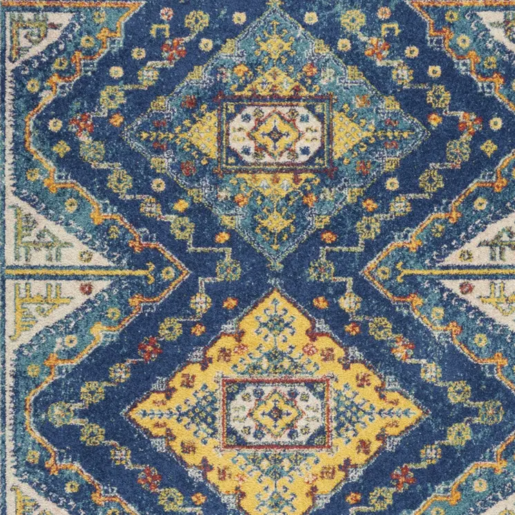 4' X 6' Blue Geometric Power Loom Area Rug