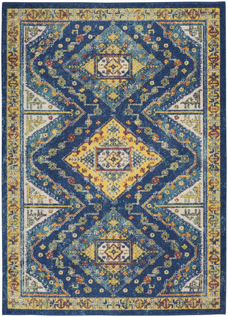 4' X 6' Blue And Yellow Oriental Area Rug