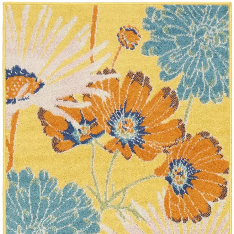 8' Yellow Floral Runner Rug
