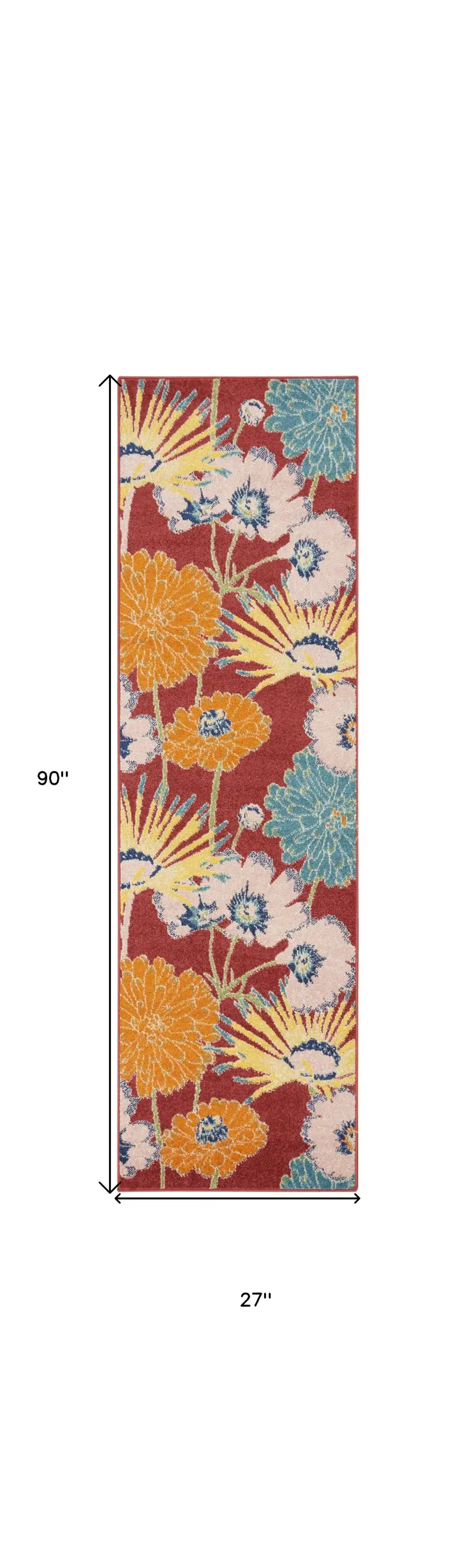8' Orange And Red Floral Runner Rug