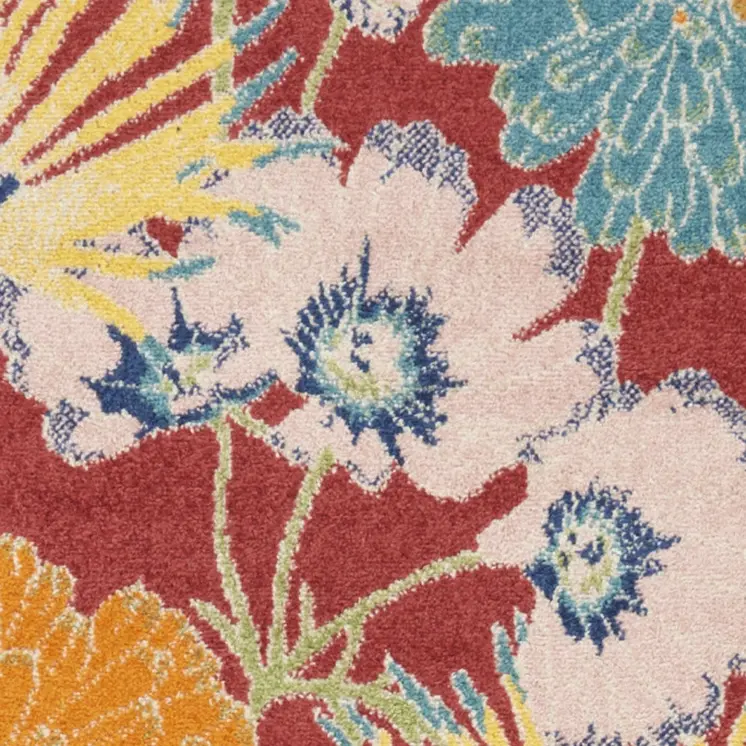 8' Orange And Red Floral Runner Rug