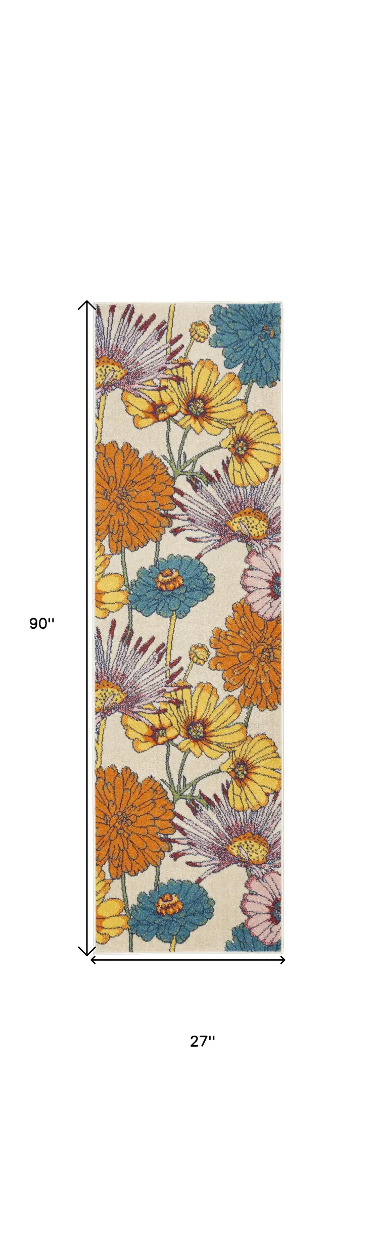 8' Cream Floral Runner Rug