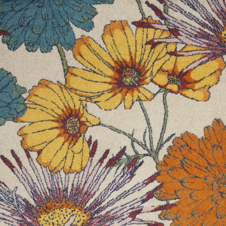 4' X 6' Cream Floral Power Loom Area Rug