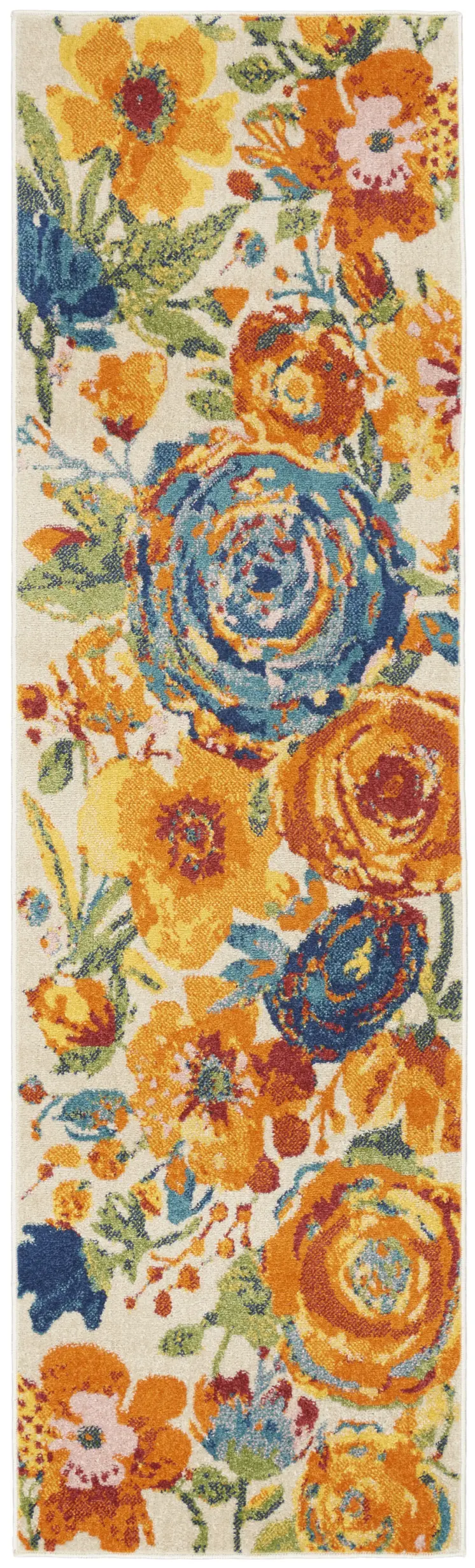 8' Cream Floral Runner Rug