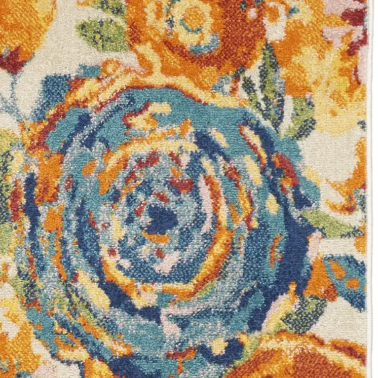 8' Cream Floral Runner Rug