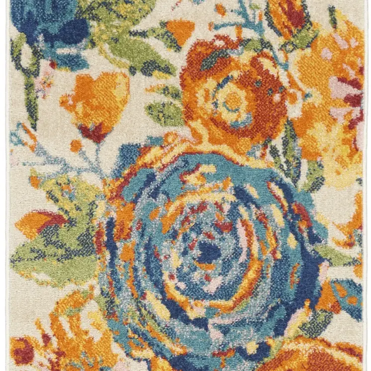 8' Cream Floral Runner Rug