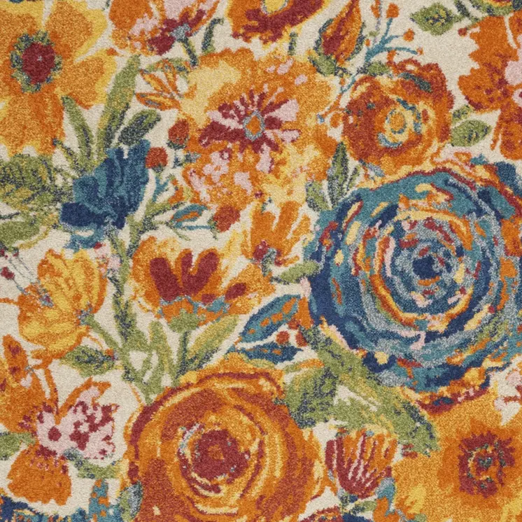 4' X 6' Cream Floral Power Loom Area Rug
