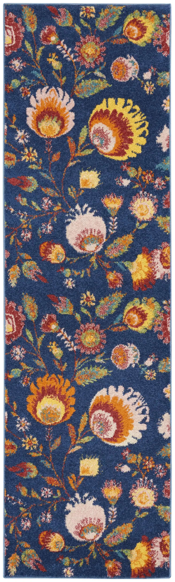 8' Orange And Red Floral Runner Rug