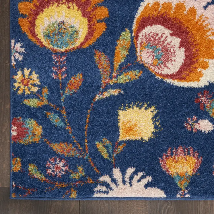 8' Orange And Red Floral Runner Rug