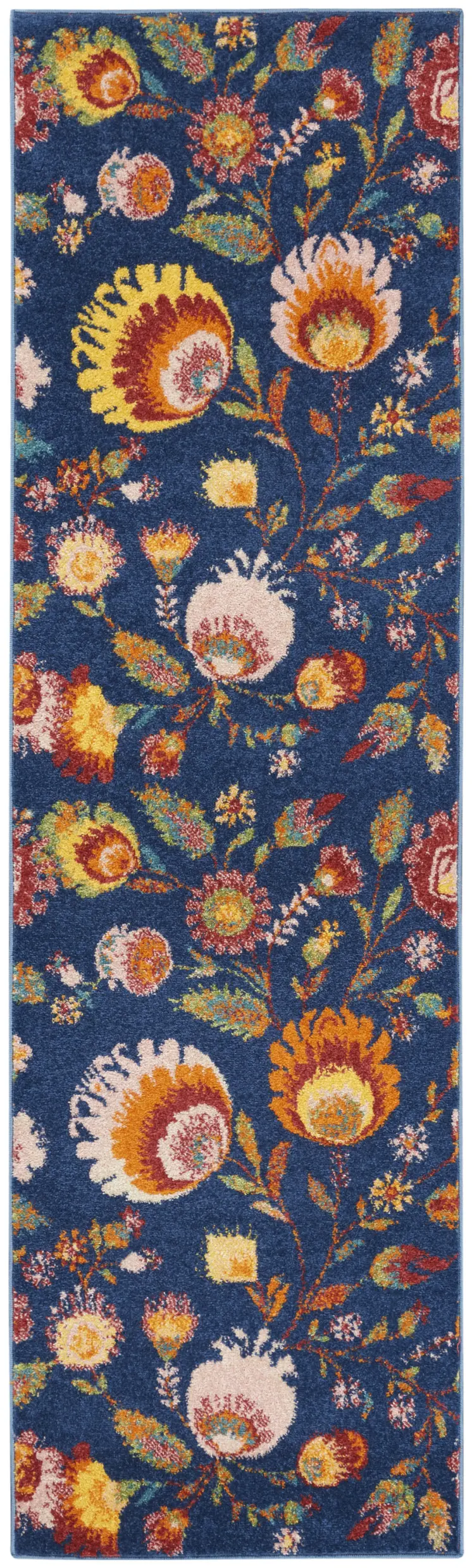 8' Orange And Red Floral Runner Rug