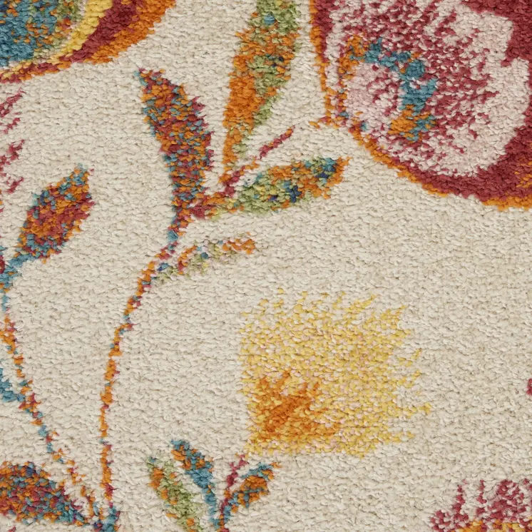 8' Orange And Ivory Floral Runner Rug