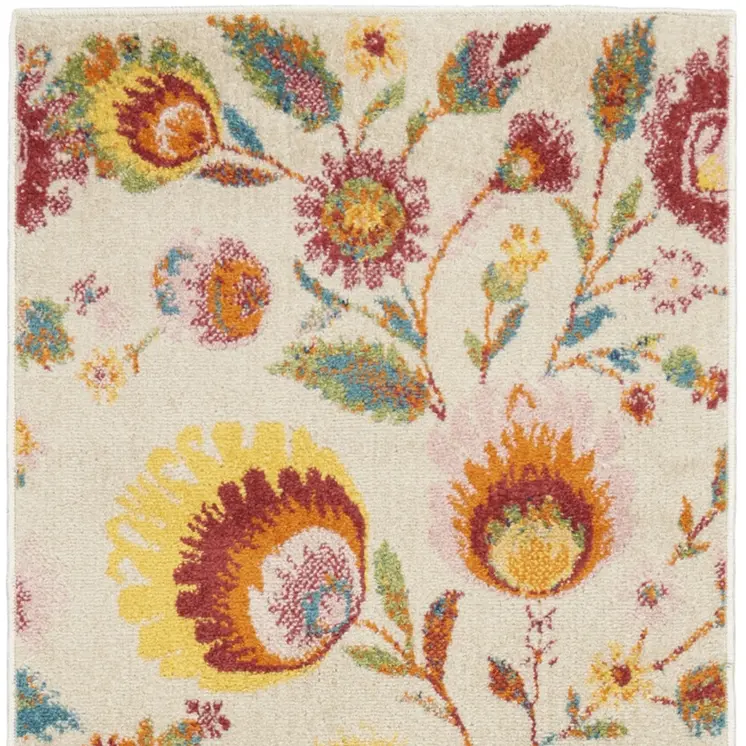 8' Orange And Ivory Floral Runner Rug