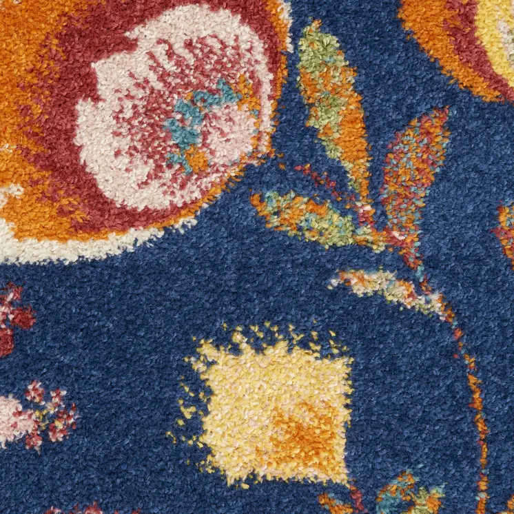 4' X 6' Orange Red And Blue Floral Area Rug