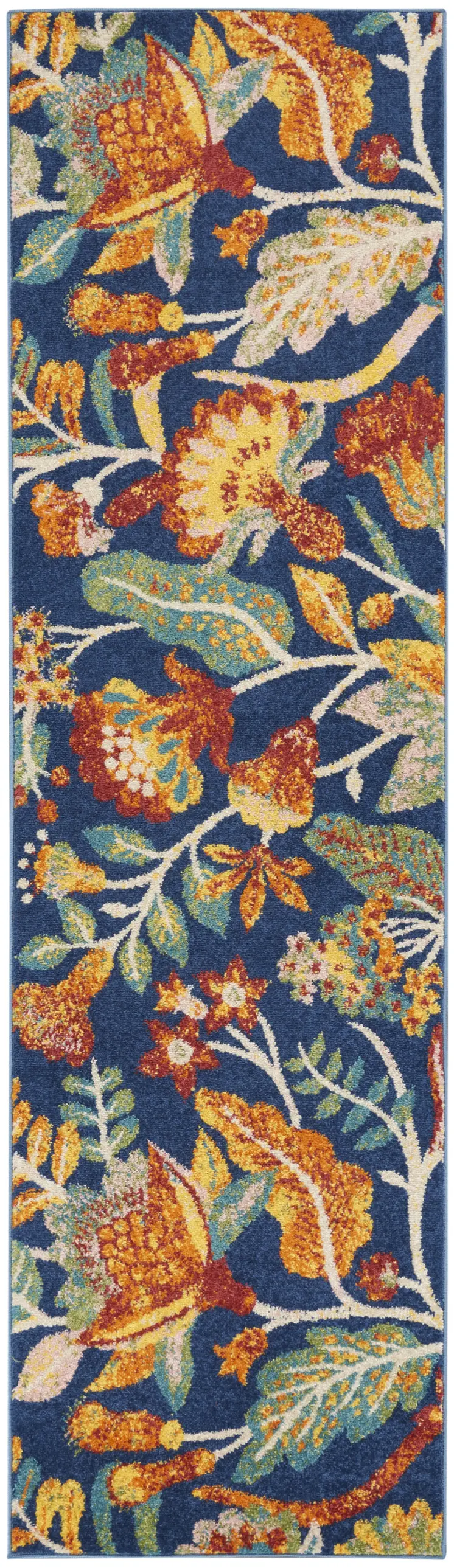8' Blue And Yellow Floral Runner Rug