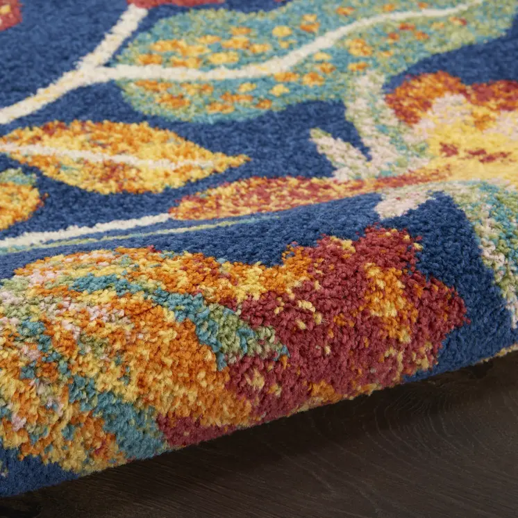 8' Blue And Yellow Floral Runner Rug